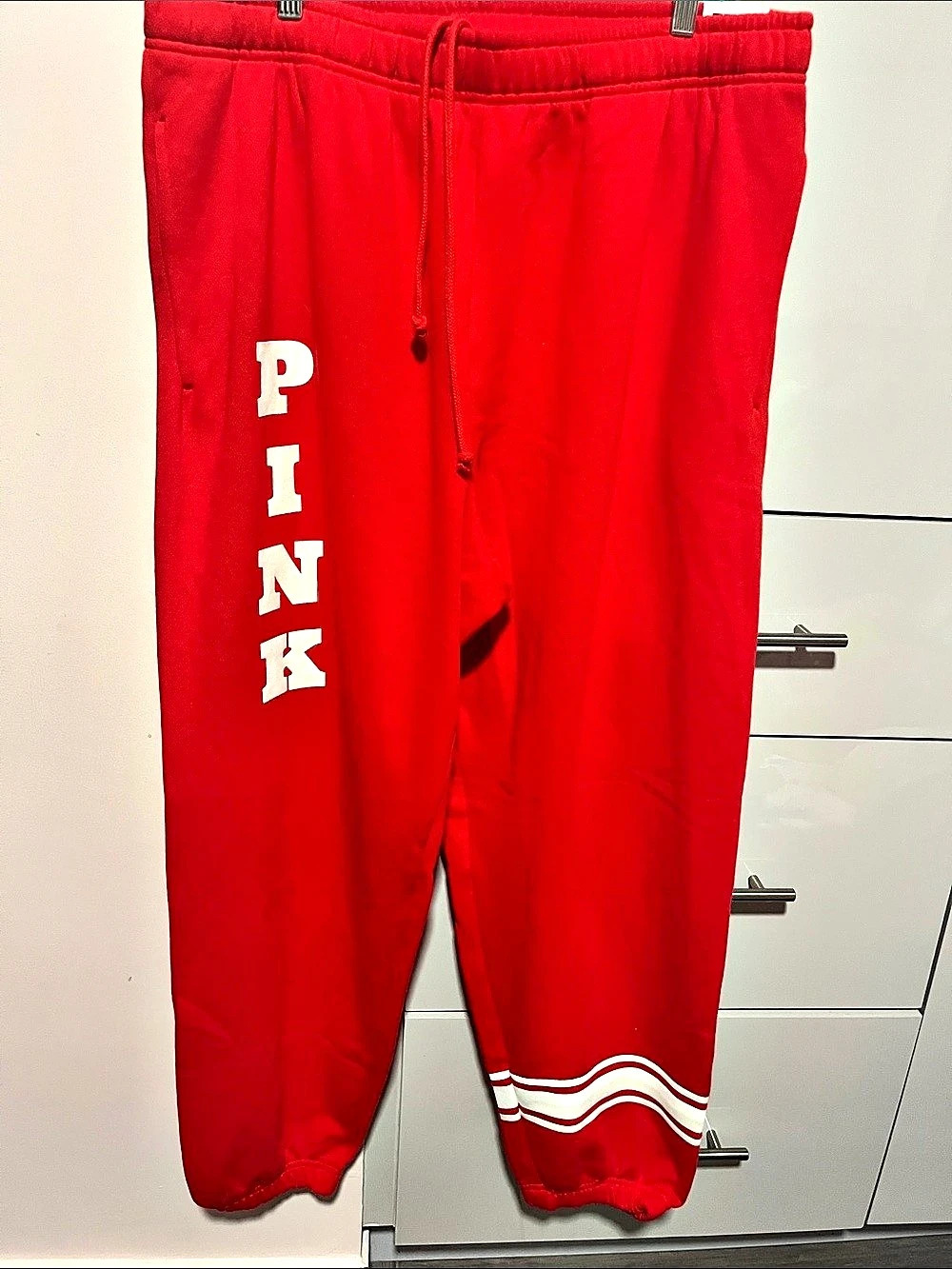 Victoria's Secret PINK Ivy Fleece Sweatpants Red Fleece Sweatpants Size XL NWT